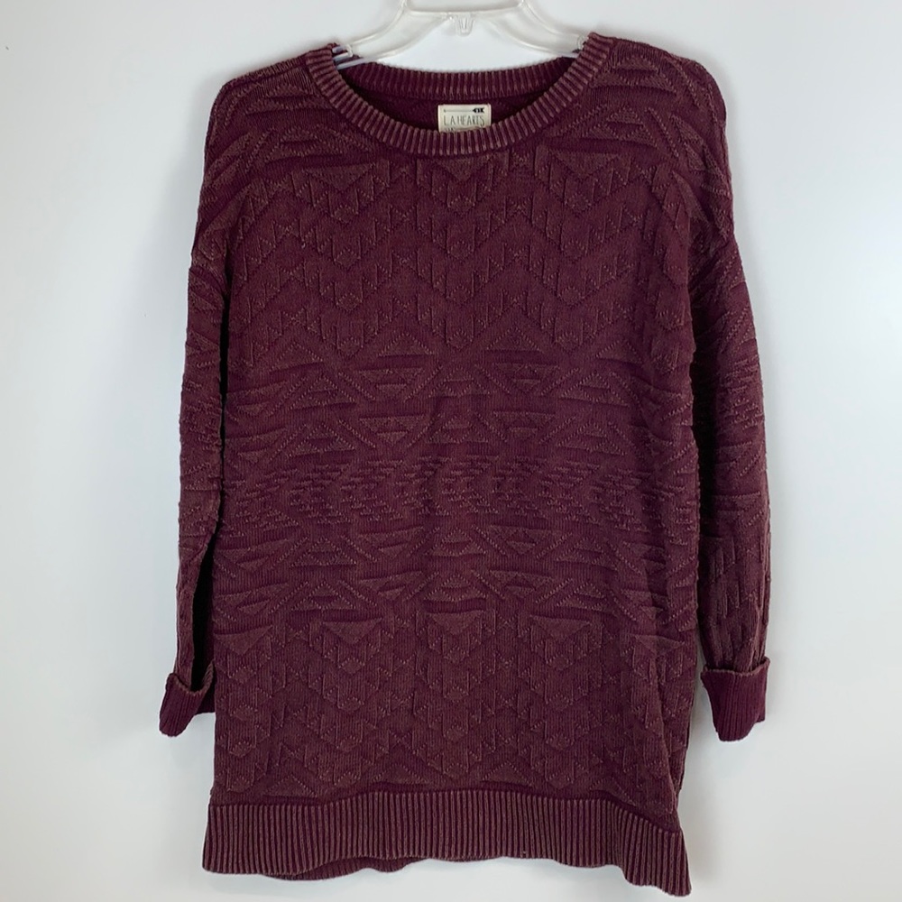 LA Hearts Burgundy Aztec Design Sweater